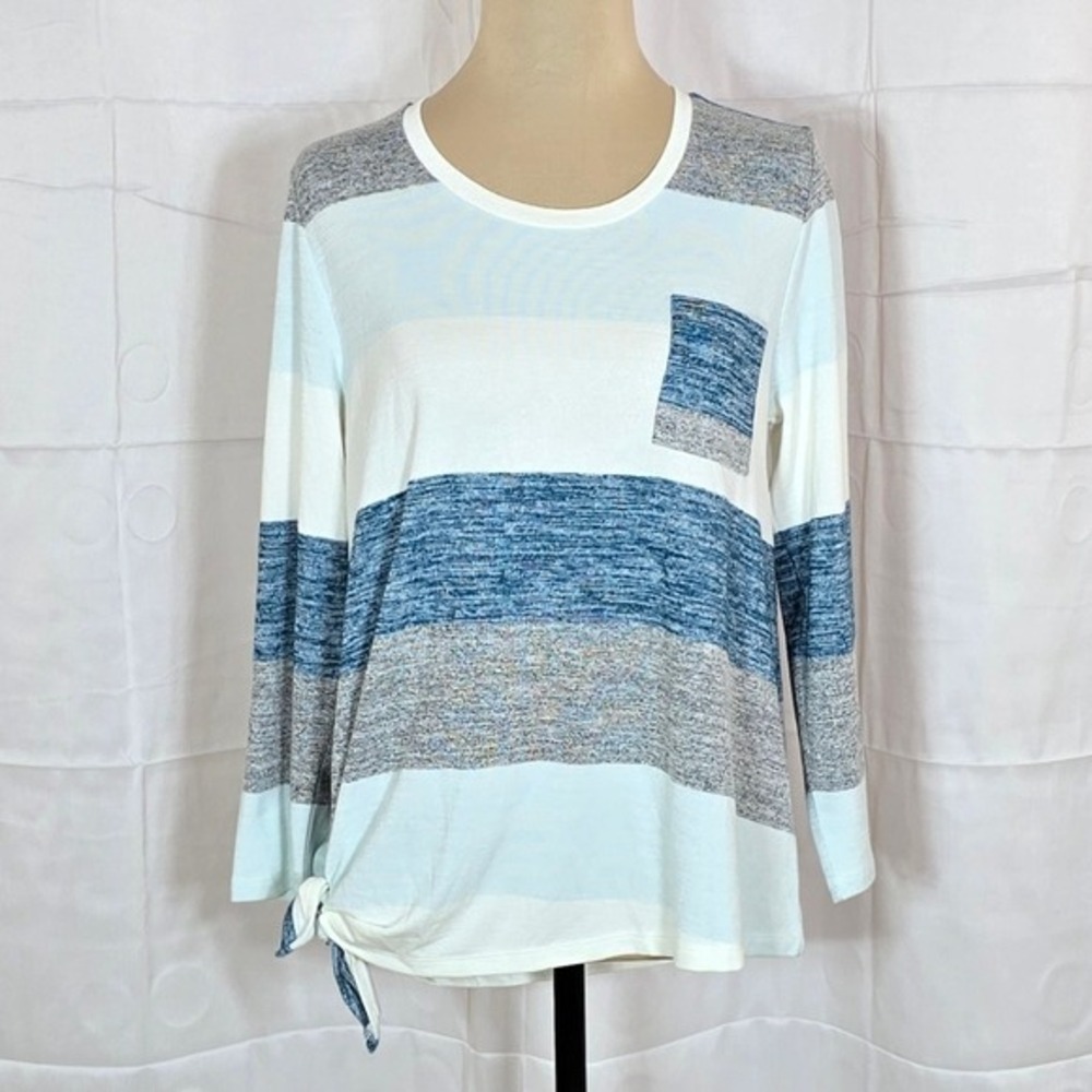 Market & Spruce Womens Blue Striped Side Tie Long Sleeve Top WGK10316 Small‎ NWT